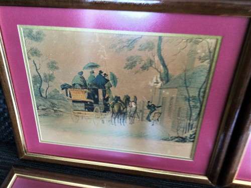 COMPLETE SET OF 4 CIRCA 1845 STAGE COACH LITHOGRAPHS!! 177 YEARS OLD!