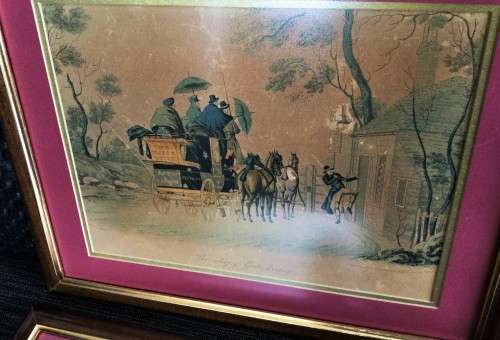 COMPLETE SET OF 4 CIRCA 1845 STAGE COACH LITHOGRAPHS!! 177 YEARS OLD!
