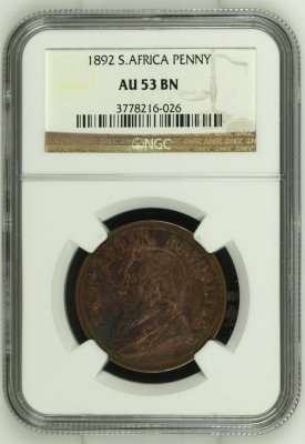 ZAR 1892 Penny... AU53BN... NGC Graded... RARE