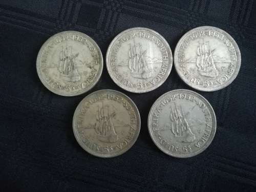10 x SA 5 shillings... All 1952... As a lot... SILVER!!!