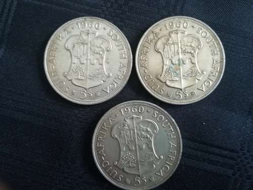 10 x SA 5 shillings... 1951, 1953, 1957, 1960... As a lot... SILVER!!!