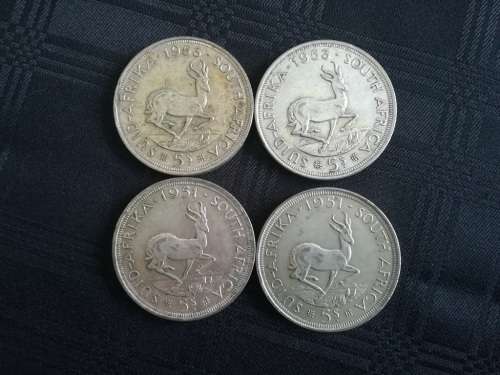 10 x SA 5 shillings... 1951, 1953, 1957, 1960... As a lot... SILVER!!!