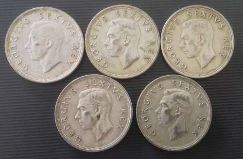 5 x SA 5 shillings... All 1952... As a lot... SILVER!!!