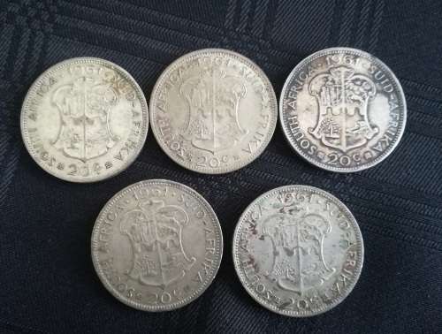 10 x SA 20c silver coins... 1961 and 1962... As a lot.. Check condition