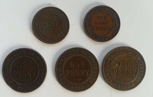 5 x old AUSTRALIA Coins.. Early 1900's... As a Lot