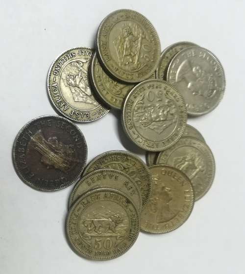 13 x East Africa 50c coins (1948 - 1962)... As a lot