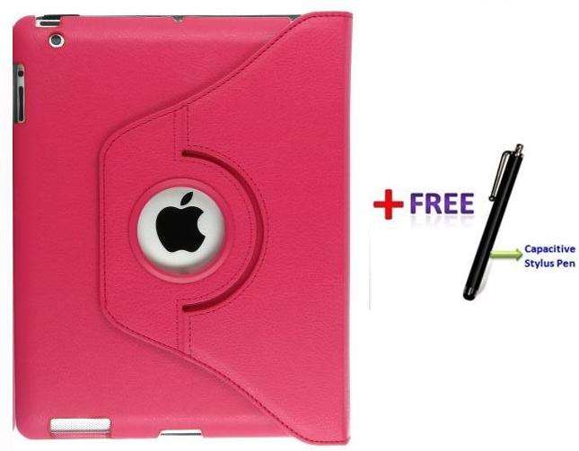 ** FREE STYLUS** ADDED PROTECTION - PINK 360 DEGREE ROTATING COVER FOR IPAD 2 / IPAD 3