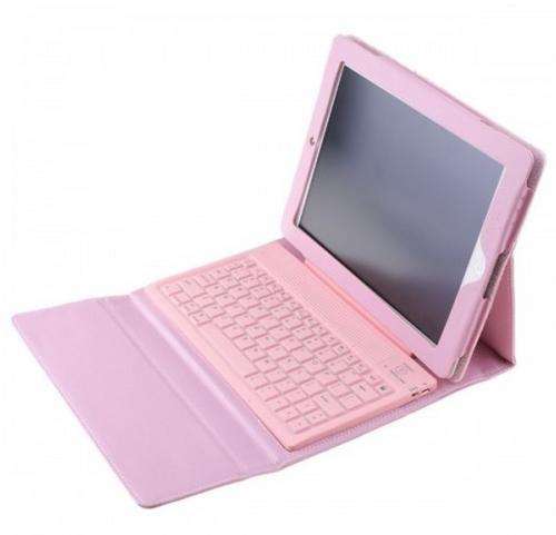 **FREE STYLUS** PINK BLUETOOTH  LEATHER KEYBOARD COVER FOR IPAD  2 AND 3