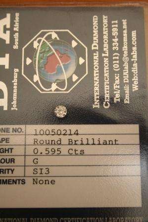 ***** 0.595ct Round Brilliant Cut DIA CERTIFIED DIAMOND ****** No Reserve.