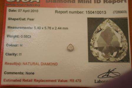 *****0,560ct Pear Cut GISA CERTIFIED DIAMOND ****** No Reserve.