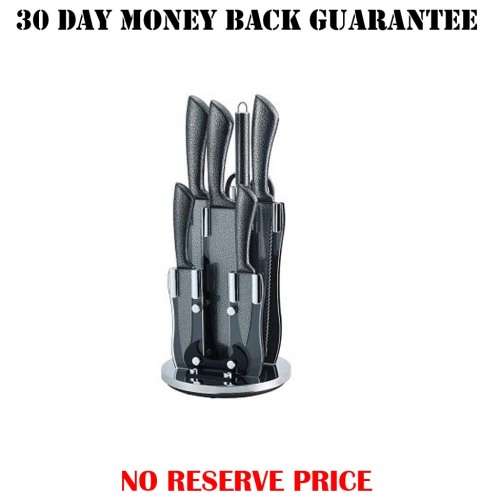 Royalty Line 8 Heavy Duty Stone Coating Knives with Rotating Stand Black Swiss made