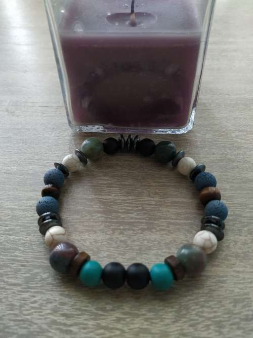 Mixed Gemstones and Wood Beaded Bracelet - 8mm