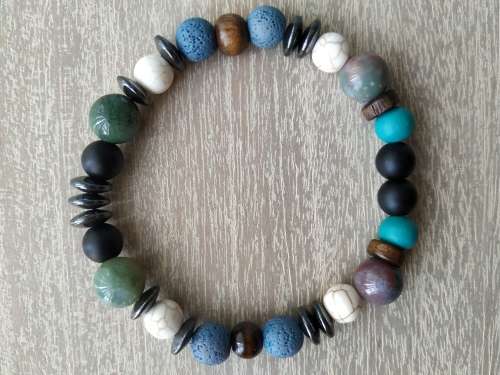 Mixed Gemstones and Wood Beaded Bracelet - 8mm