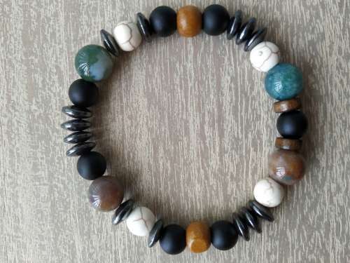 Mixed Gemstones and Wood Bead Bracelet 8mm beads