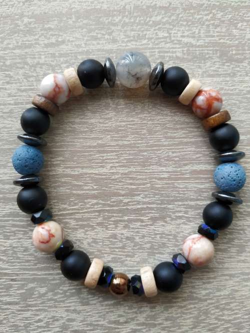 Mixed Gemstones and Wood Beaded Bracelet - 8mm