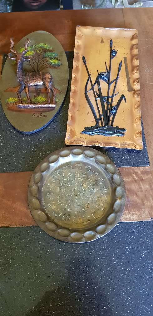 Assorted copper and brass art