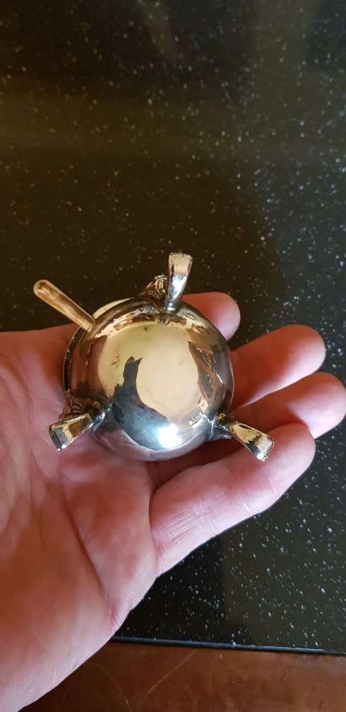 Sliver Mustard Pot plus serving spoon 5 cm Tall