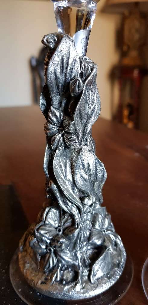 2 x Glass Candelabra with silver pewter design