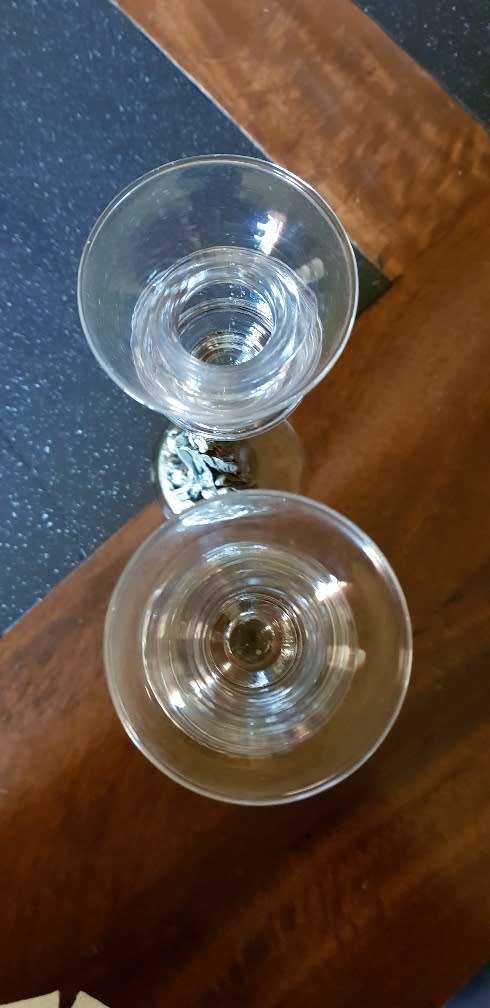 2 x Glass Candelabra with silver pewter design