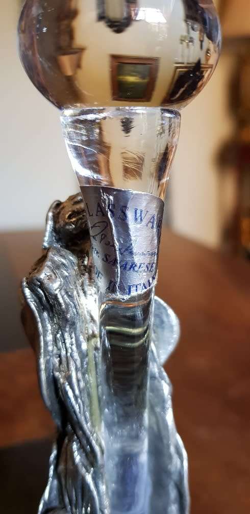 2 x Glass Candelabra with silver pewter design