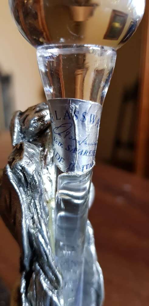 2 x Glass Candelabra with silver pewter design