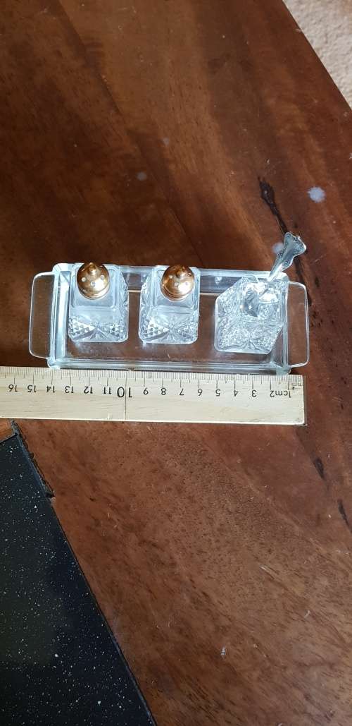 Vintage Crystal Cruet Set Plus Tray