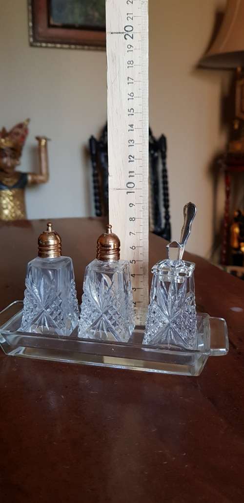 Vintage Crystal Cruet Set Plus Tray