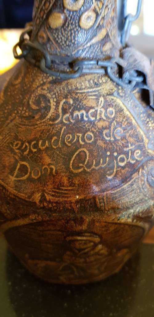 Vintage Jeype Goat Leather Strapped Bottle Featuring Don Qui-jote