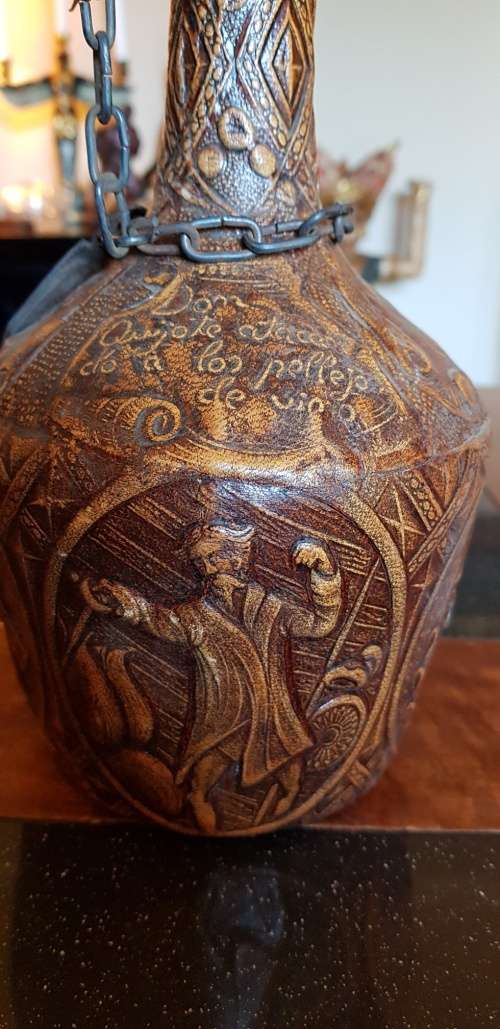 Vintage Jeype Goat Leather Strapped Bottle Featuring Don Qui-jote