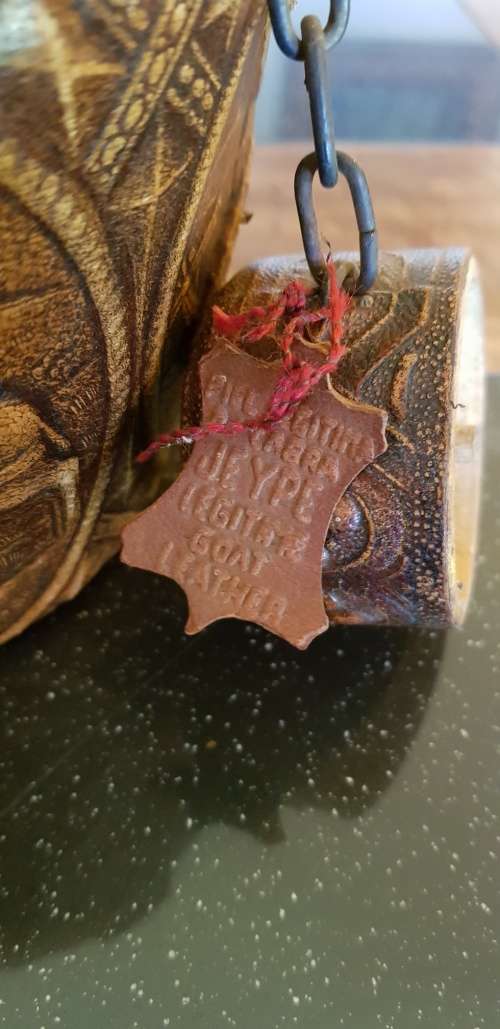 Vintage Jeype Goat Leather Strapped Bottle Featuring Don Qui-jote