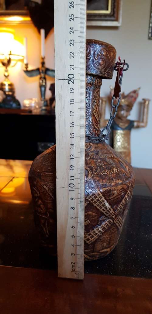 Vintage Jeype Goat Leather Strapped Bottle Featuring Don Qui-jote