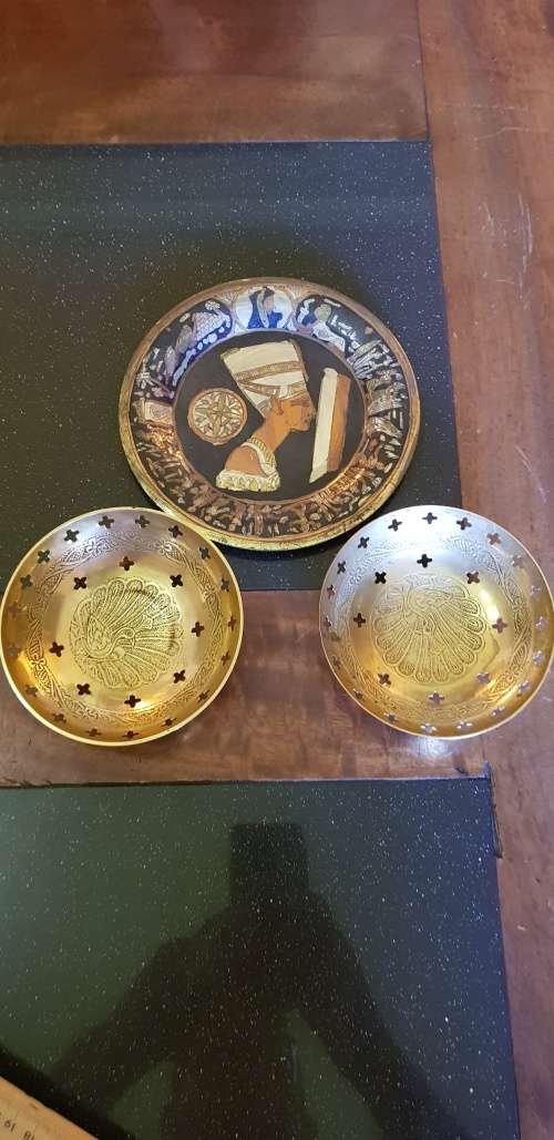 2 Brass Bowls plus an Egyptian wall plate