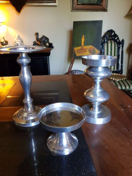 3 Silver Coloured Candle Stick Stands