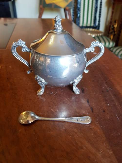 Silver Plated Lidded sugary Bowl Plus Spoon
