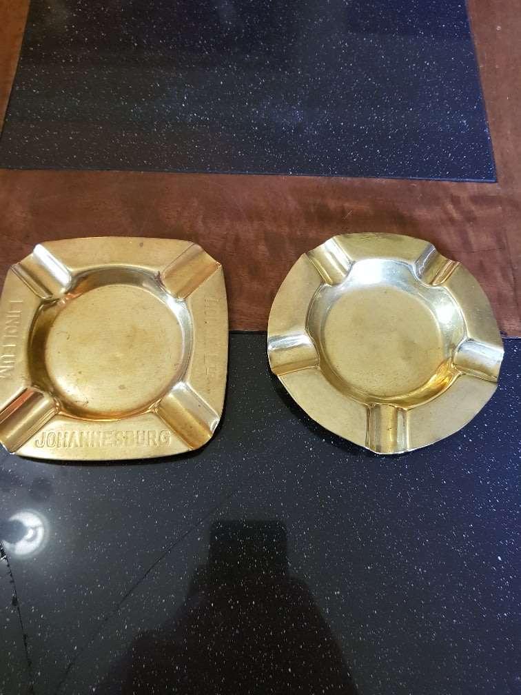 2 Vintage solid brass ashtrays