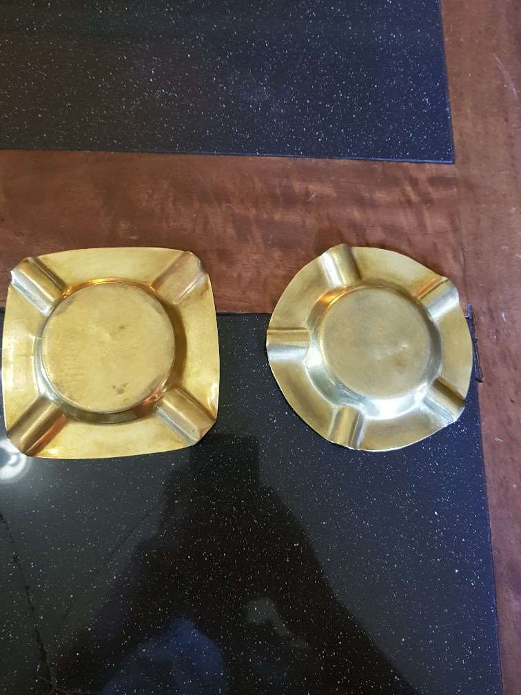 2 Vintage solid brass ashtrays