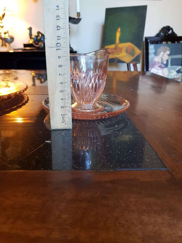 Beautiful Pink Depression Glass Cake Plate & Milk Jug Duo