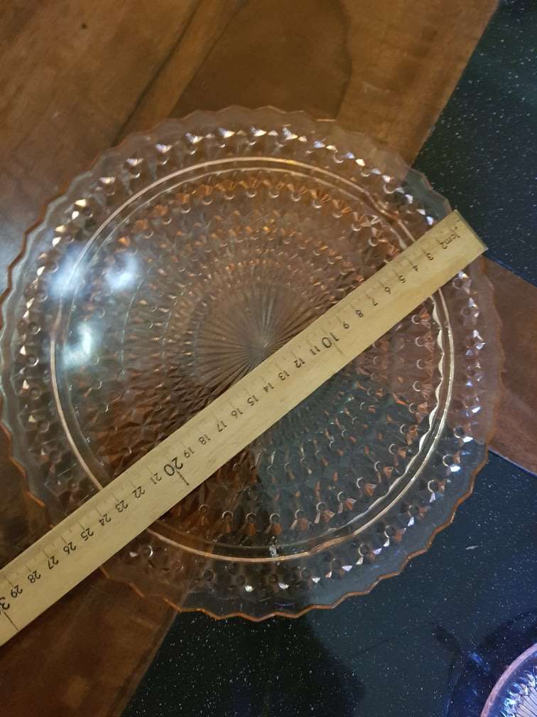 Beautiful Pink Depression Glass Cake Plate & Milk Jug Duo