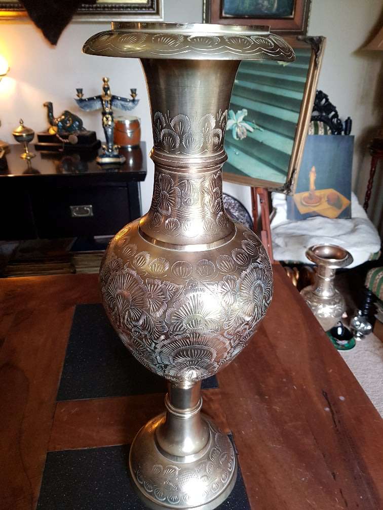 Vintage Large Solid Brass Vase