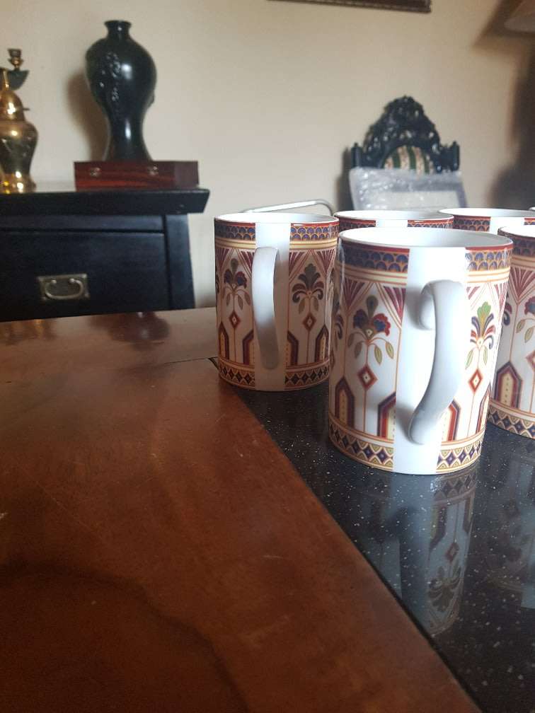 Beautiful Set of Queens Imari Mugs. Marked