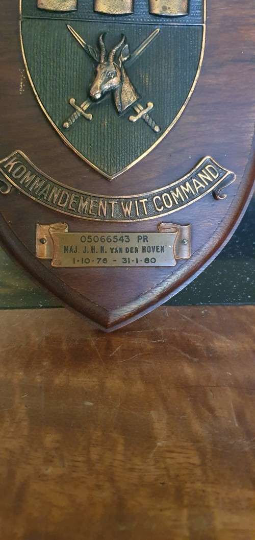 militaria Plaque MAJ J.H.N Van der Hoven 1976-1980