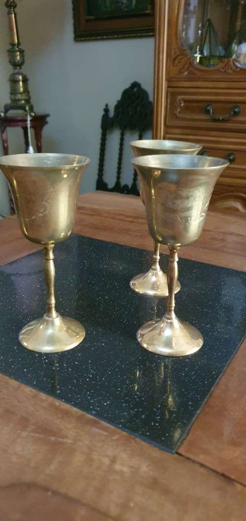 3 x Brass Wine Goblts