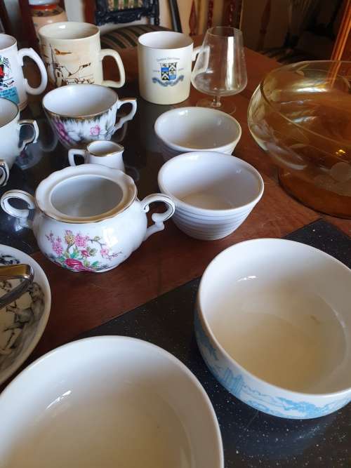 Beautiful Cut Glass Amber Bowl Plus Various items