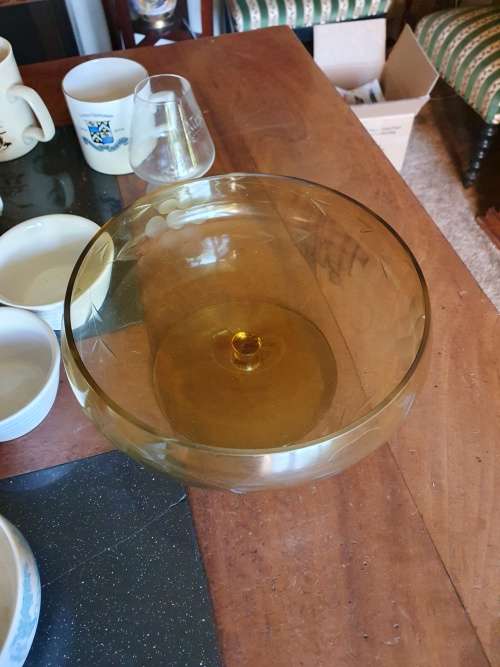 Beautiful Cut Glass Amber Bowl Plus Various items