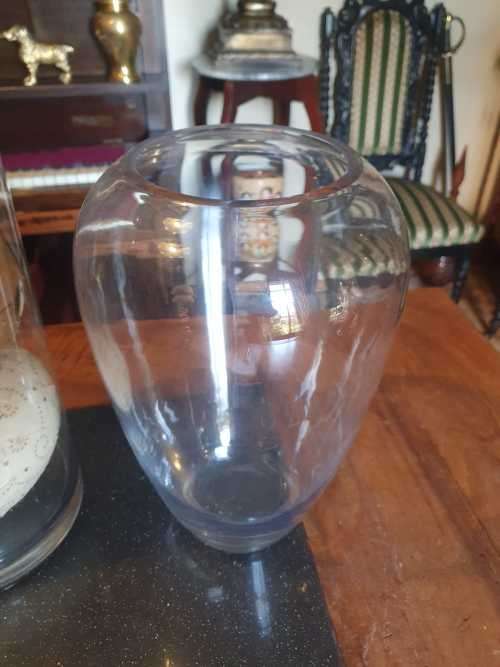 Two Beautiful Glass Vases Plus 3 Ostrich Eggs