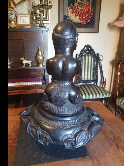 Stunning & Unique Large 50.5cm African Wood Carving With Hidden Bowl Under The Drummer