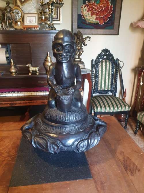 Stunning & Unique Large 50.5cm African Wood Carving With Hidden Bowl Under The Drummer