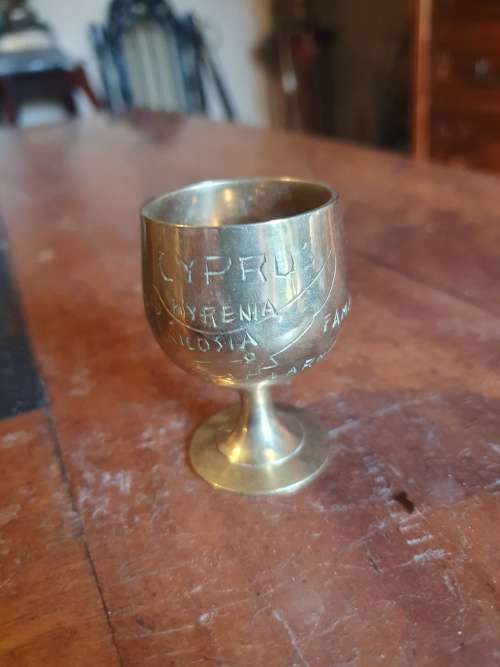 Vintage Brass Tray/Six Goblets