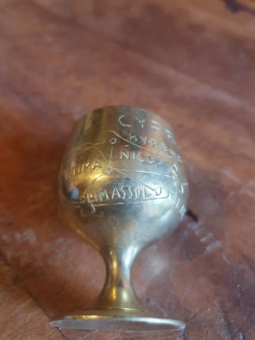 Vintage Brass Tray/Six Goblets