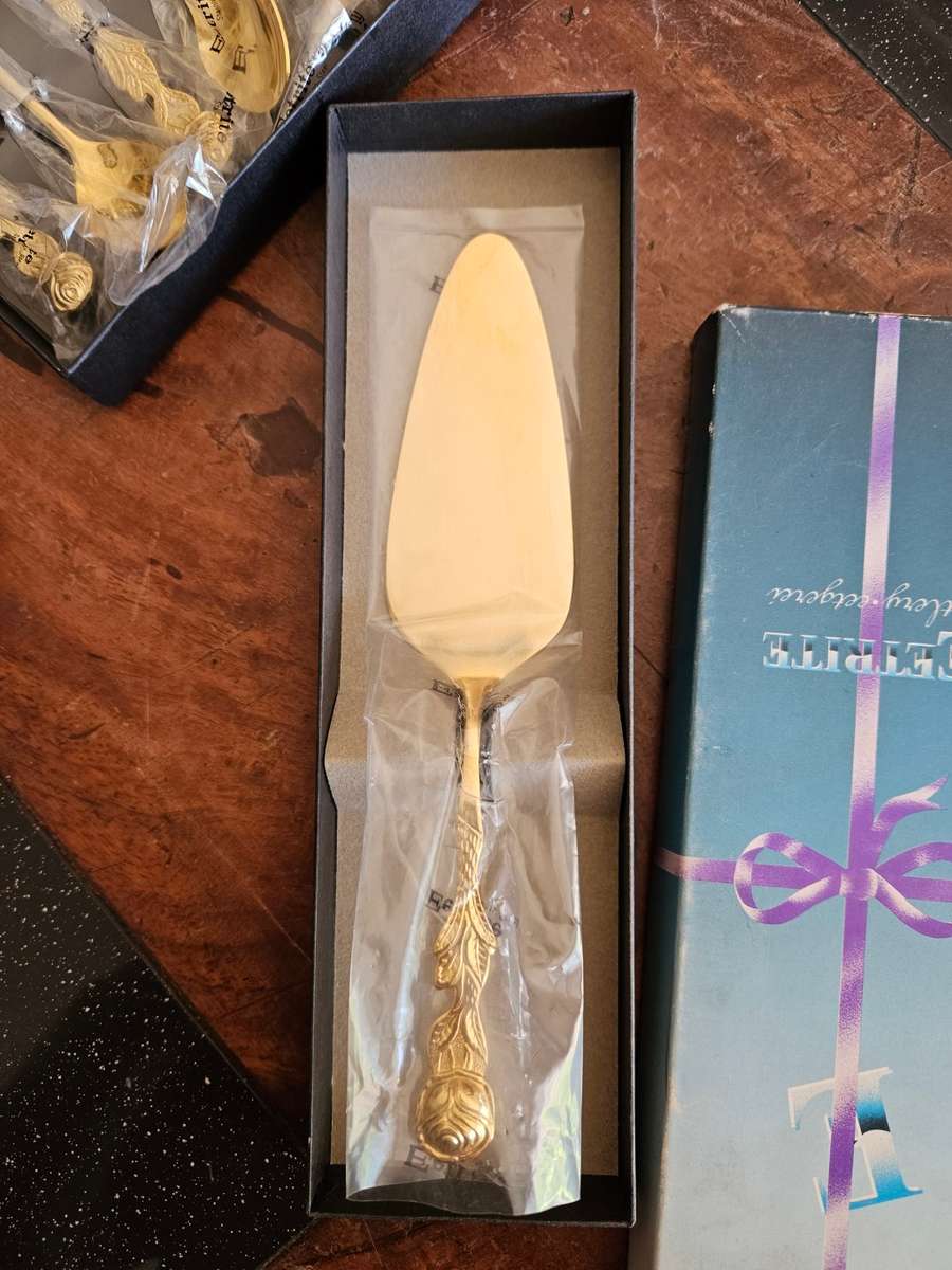 24 K Gold Plated Eetrite Cake Spoon & Fork Set Plus a Cake Lifter